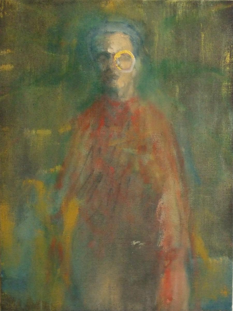 Nystagmus Maler Fakultt, l, Kreidegrund, Tusche, Kohle, Jute, Fichte, Lack, 2010, 60 x 80 x 5 cm, Privatsammlung, Kottenheim