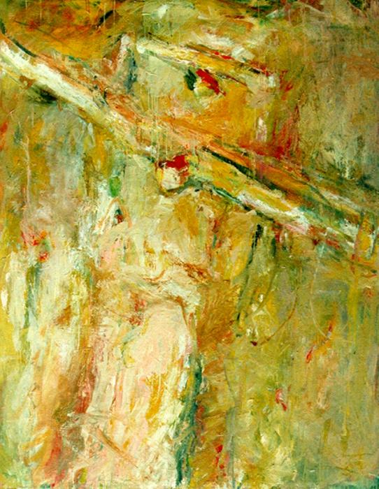 Schr�ges Spielkreuz I, �l, Acryl, Nessel, 1995, 140 x 180 x 2 cm