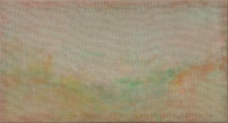 Kleine Landschaft, Öl, Jute, Fichte, Lack, 2004, 50 x 27 x 8 cm, Privatsammlung, Potsdam, (Teilweise entstehen in den Abbildungen Moiré-Effekte. Mehr dazu unter Wikipedia/Moiré-Effekt.)