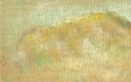Schleswiger Hügel, Öl, Jute, Fichte, Lack, 2008, 60 x 38 x 5 cm, (Teilweise entstehen in den Abbildungen Moiré-Effekte. Mehr dazu unter Wikipedia/Moiré-Effekt.)